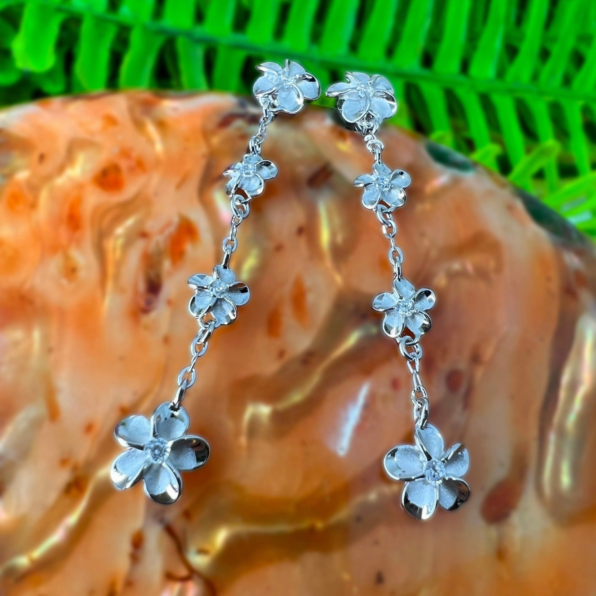 Four Plumeria CZ Waterfall Dangle Earrings Industrial Decoration comfortable accessory