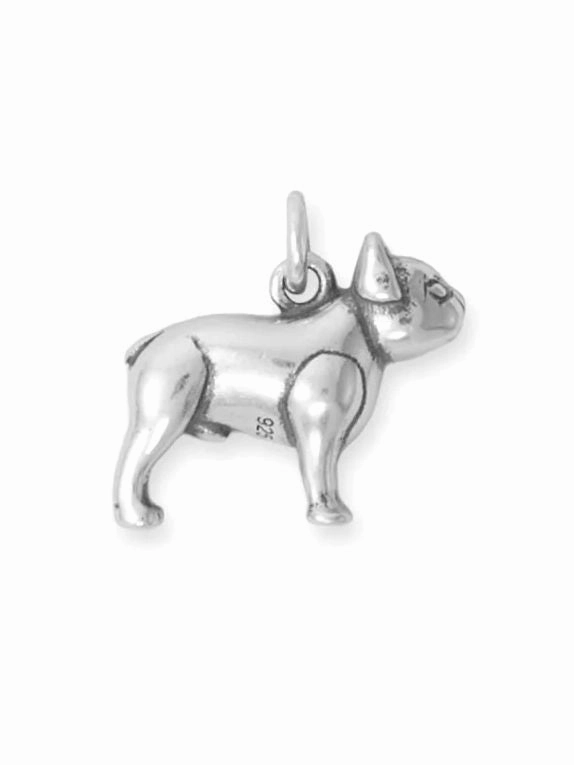 French Bulldog Charm Oxidized Sterling Silver Shaped Precision