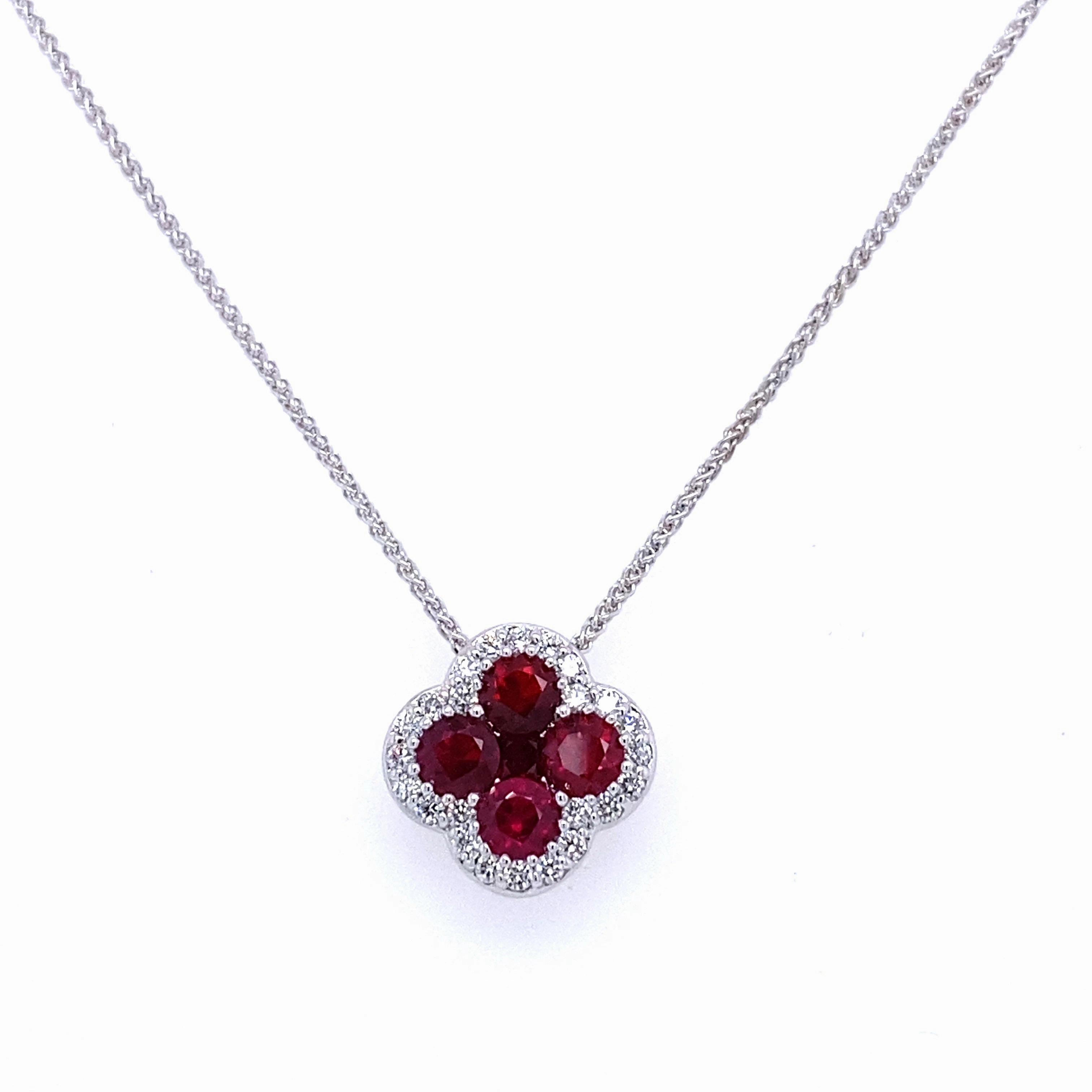 Mother??s Gift Affordable Accessory Bremer Jewelry 18K White Gold Rubies and Diamonds Cluster Necklace (1.51ctw)