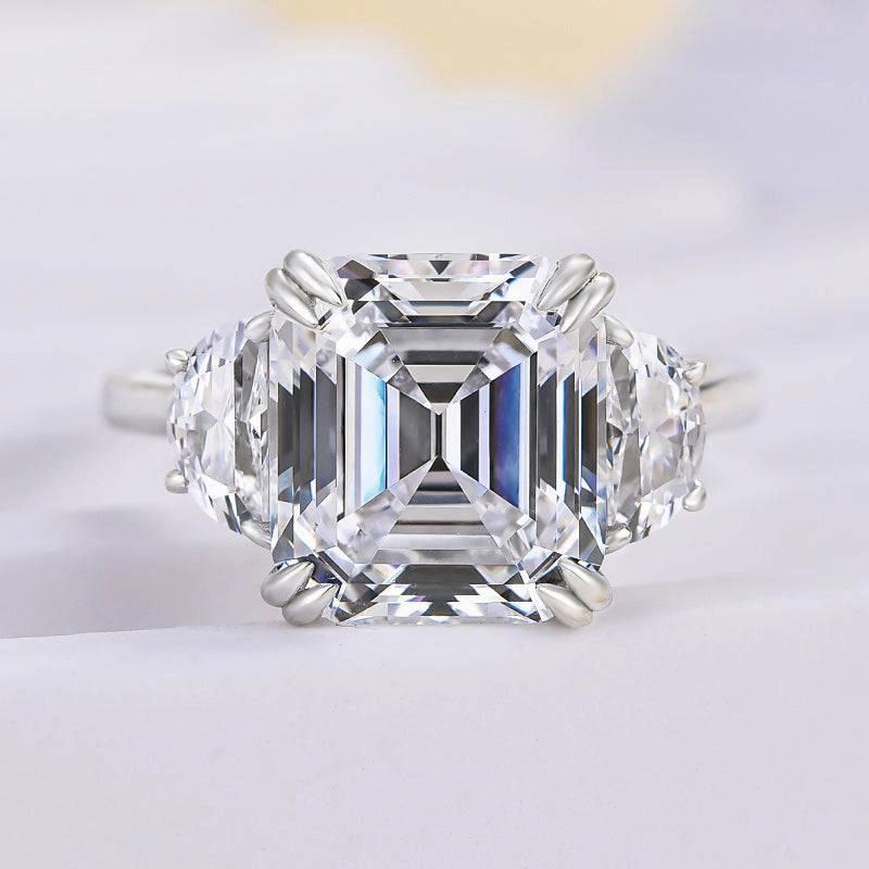 Louily Stunning 4.5 Carat Asscher Cut Three Stone Women's Engagement Ring In Sterling Silver Fashionable pieces