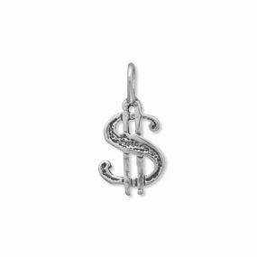 Money Dollar Sign Charm Sterling Silver Smooth Spark Modern Statement