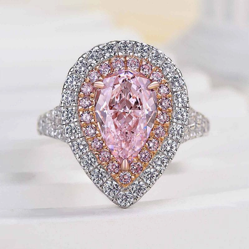 Elegant Touch Bridal Collection Louily Lovely Split Shank Double Halo Pear Cut Pink Sapphire Engagement Ring In Sterling Silver