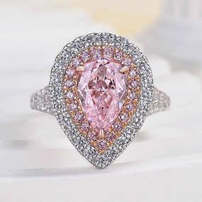 Elegant Touch Bridal Collection Louily Lovely Split Shank Double Halo Pear Cut Pink Sapphire Engagement Ring In Sterling Silver