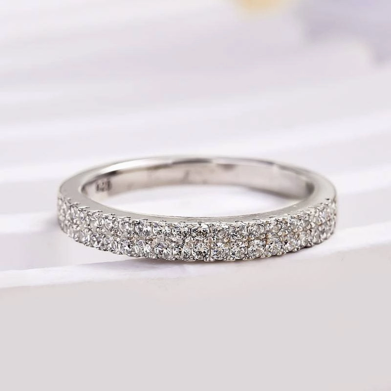 Understated Finish Louily White Gold Double Halo Round Cut Women's Wedding Band In Sterling Silver