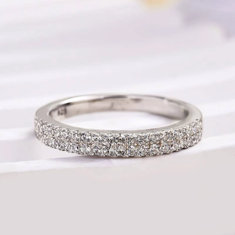 Everyday Look Louily White Gold Double Halo Round Cut Women's Wedding Band In Sterling Silver