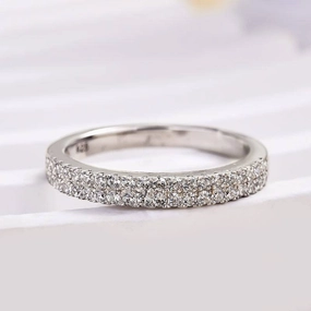 Everyday Look Louily White Gold Double Halo Round Cut Women's Wedding Band In Sterling Silver