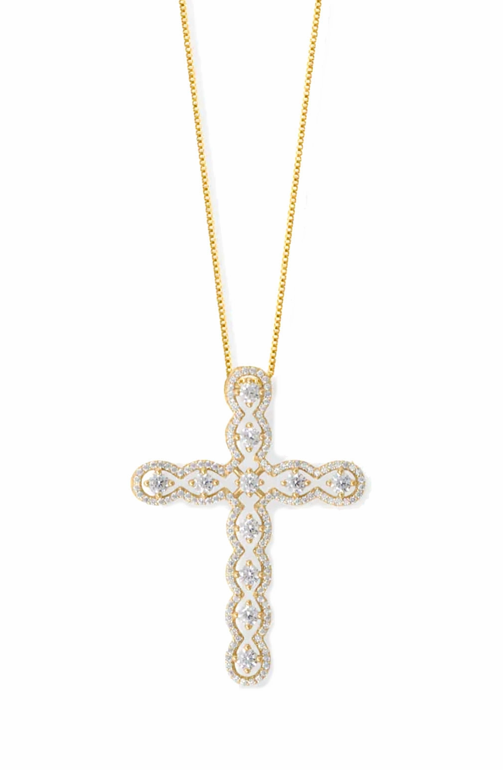 Sparkling Cubic Zirconia Cross Necklace with 20-inch Box Chain Gold-plated Silver Vibrant Jewelry Craftwork Casual Glow