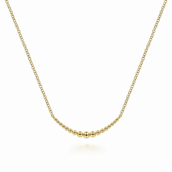 Stylish Twist Gabriel & Co | 14K Yellow Gold Graduating Bujukan Beads Curved Bar Necklace