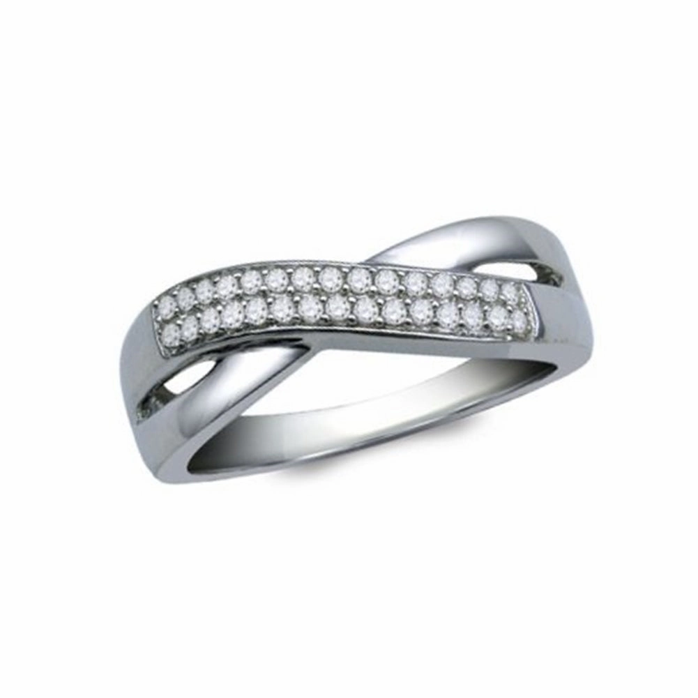 Secure Style Genuine Diamond Band Ring Infinity Overlap Rhodium on Sterling Silver Nontarnish