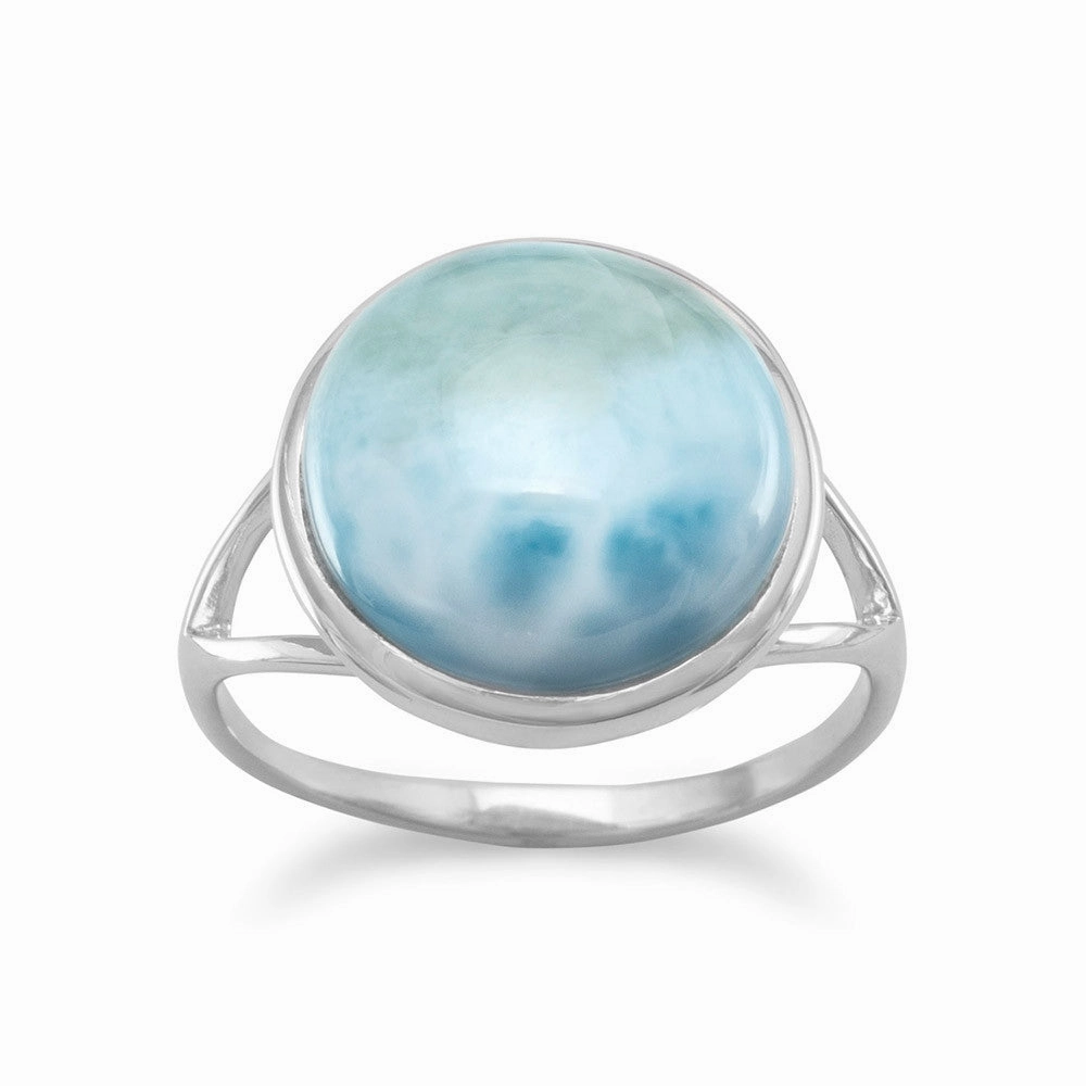 Style Staple Formal Elegance Genuine Larimar Ring Round Split Band Rhodium on Sterling Silver - Nontarnish