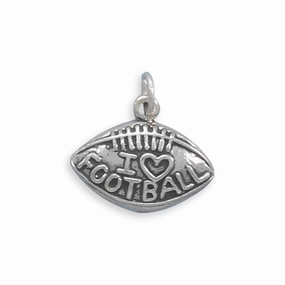 I Love Football Charm Sterling Silver - Made in the USA Handcrafted Art Golden Hour