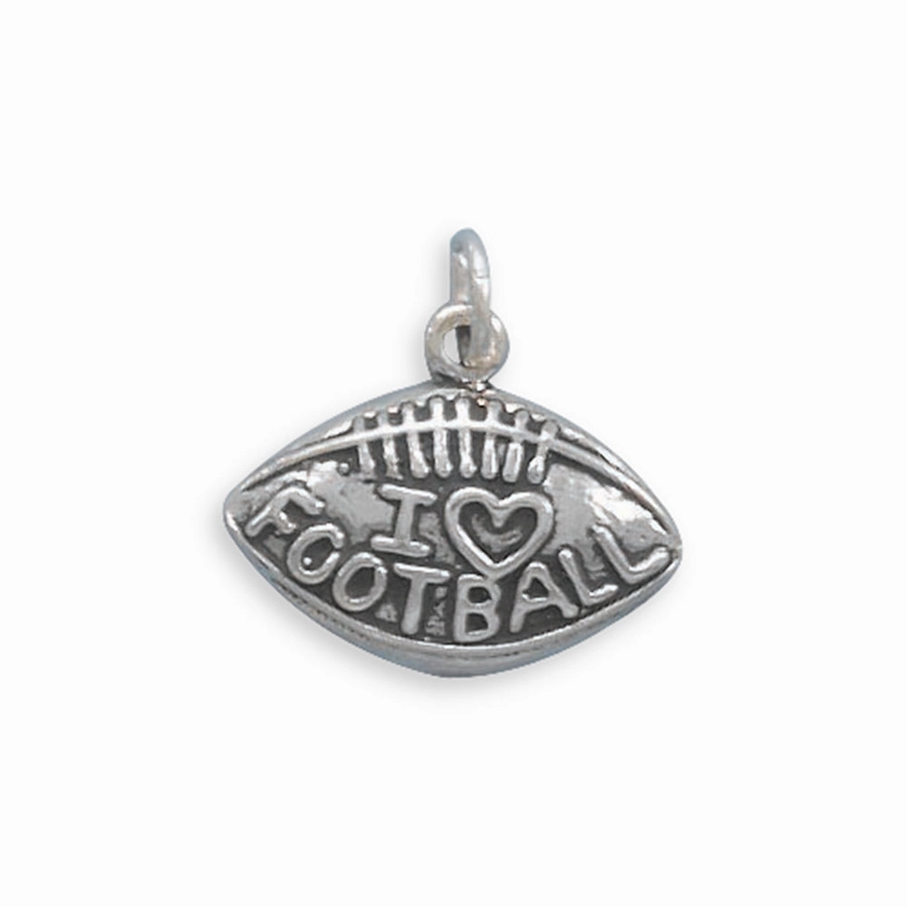 I Love Football Charm Sterling Silver - Made in the USA Handcrafted Art Golden Hour