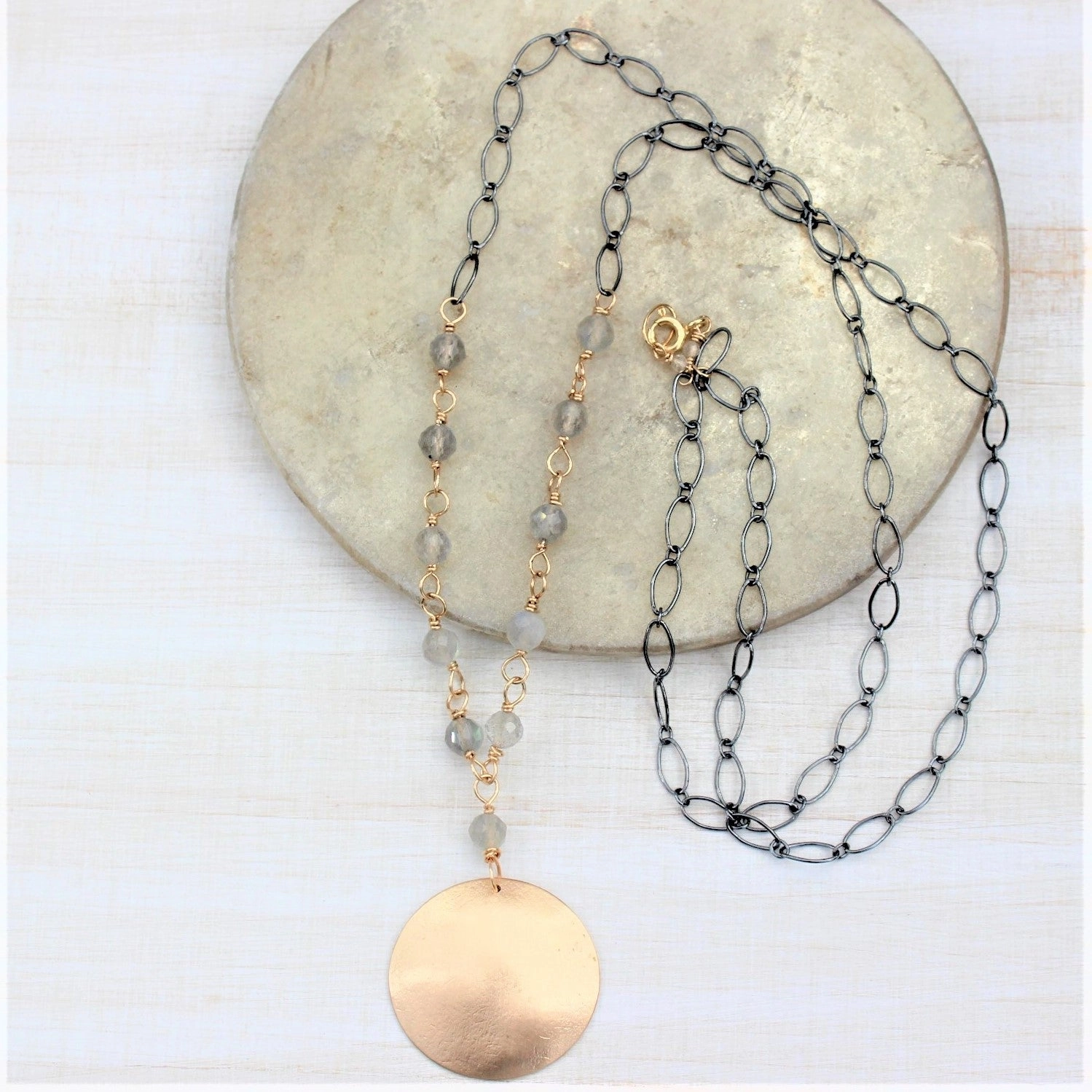 Gigi Necklace - 14k Gold-Fill, Oxidized Silver   Labradorite Boho Style Polished Style