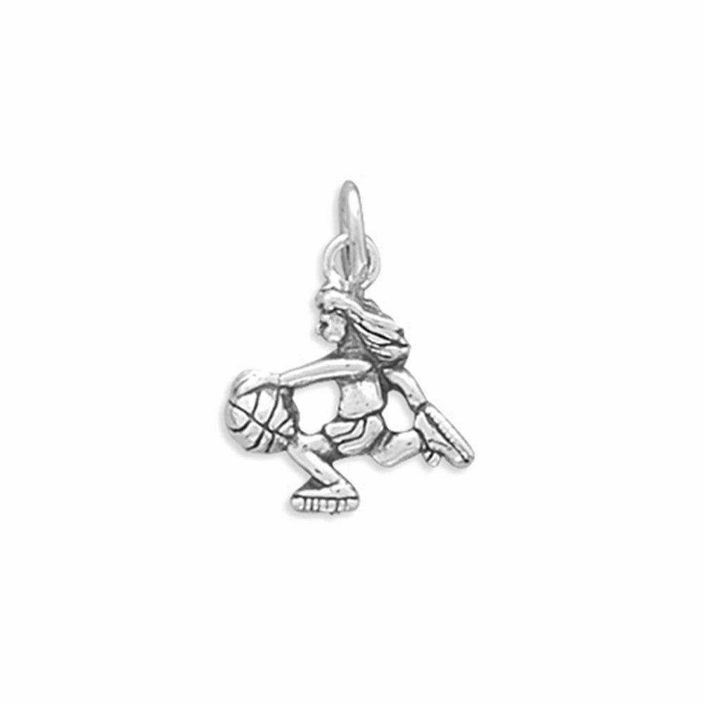 Girl Basketball Player Charm Pendant Sterling Silver, Made in the USA Luxurious Style Signature Highlight