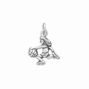 Girl Basketball Player Charm Pendant Sterling Silver, Made in the USA Luxurious Style Signature Highlight
