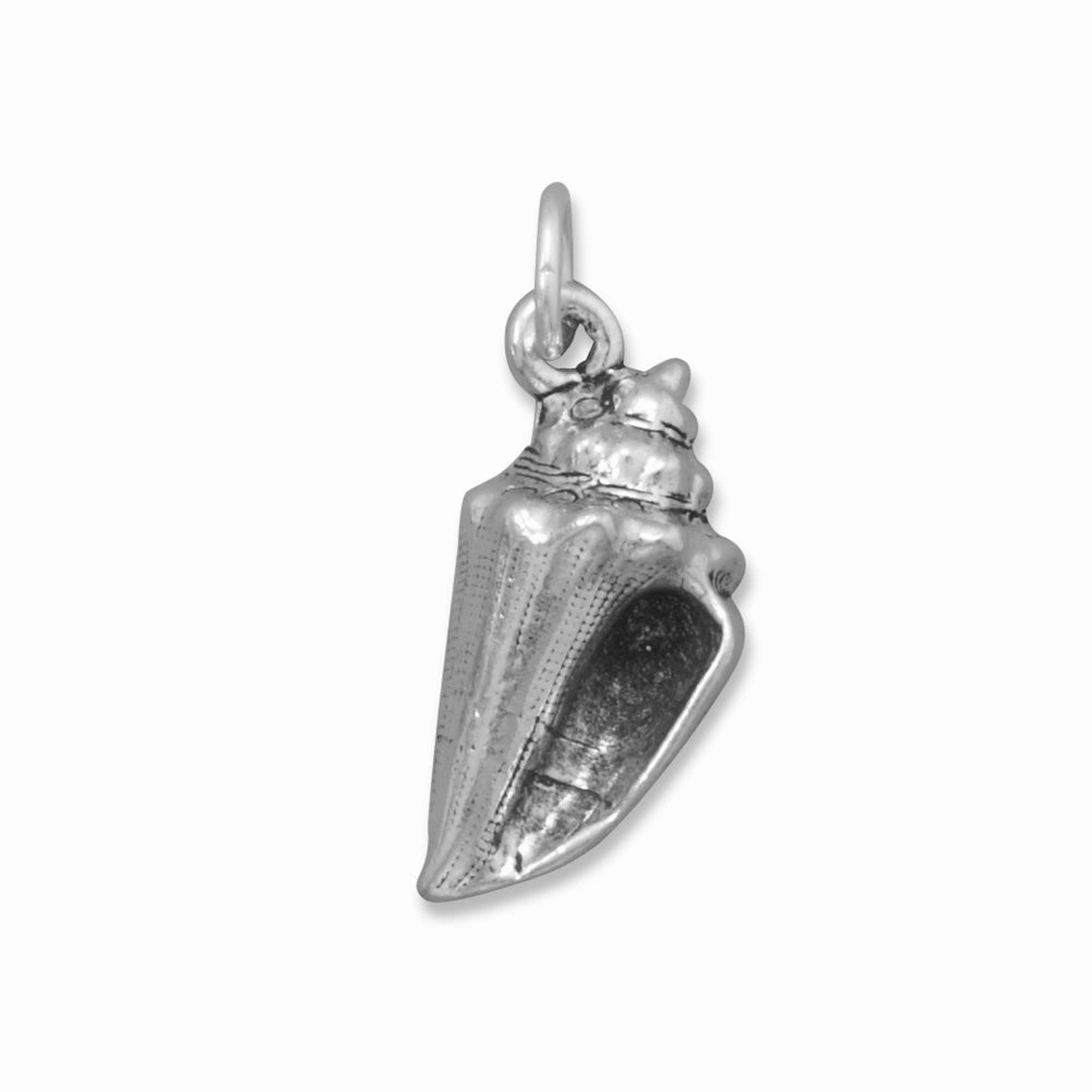 Conch Sea Shell Charm Sterling Silver Antiqued Finish Casual Shine Classic Style