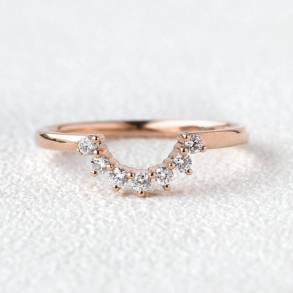 Half Moon Moissanite Curved Stacking Ring Soft Reflection