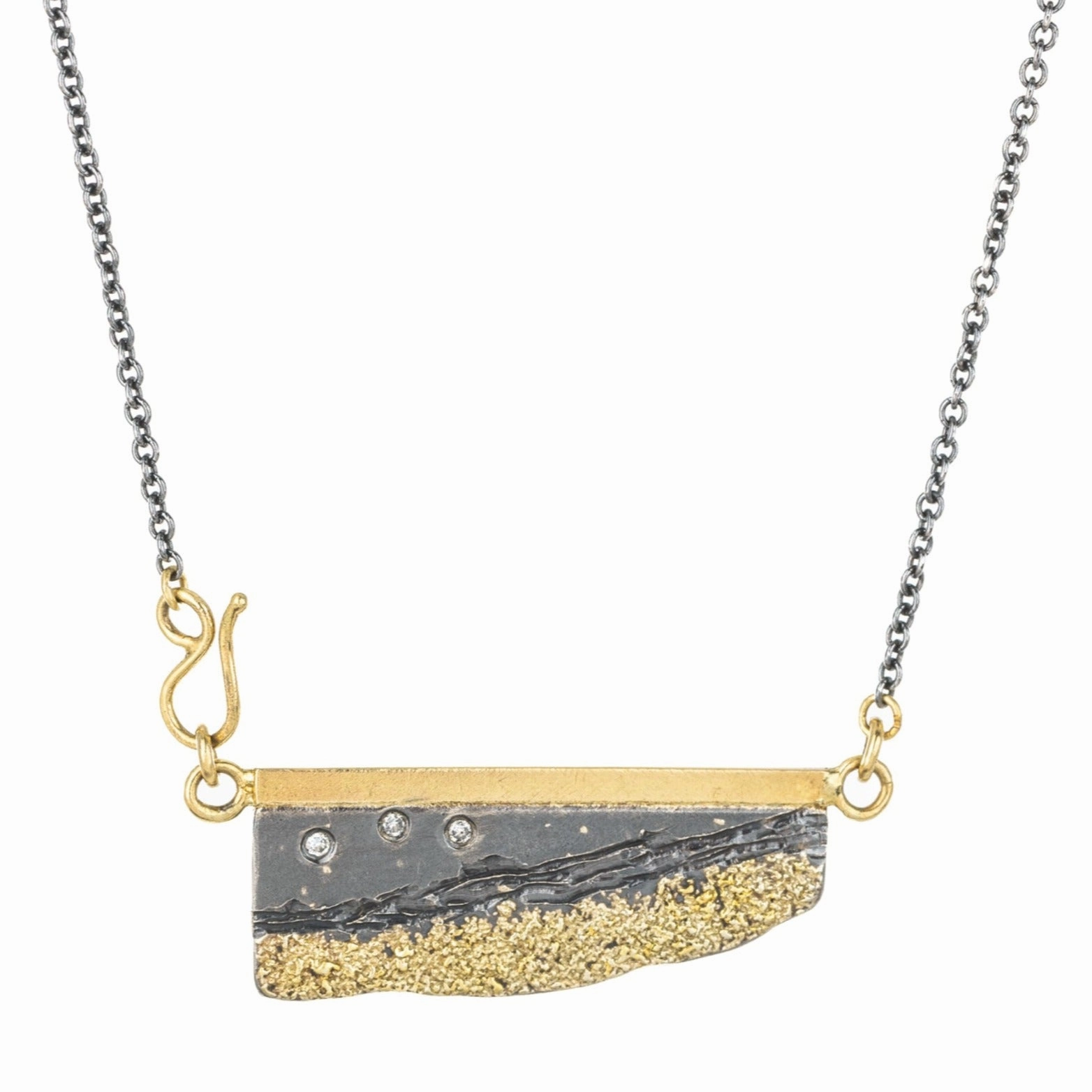 Strata Necklace - 22k/18k Gold, Oxidized Silver   Reclaimed Diamonds Timeless Highlight