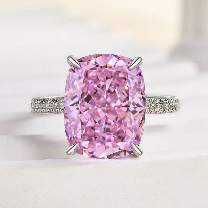 Louily Elegant Crushed Ice Pink Stone Cushion Cut Engagement Ring Natural Shine Effortless Glam