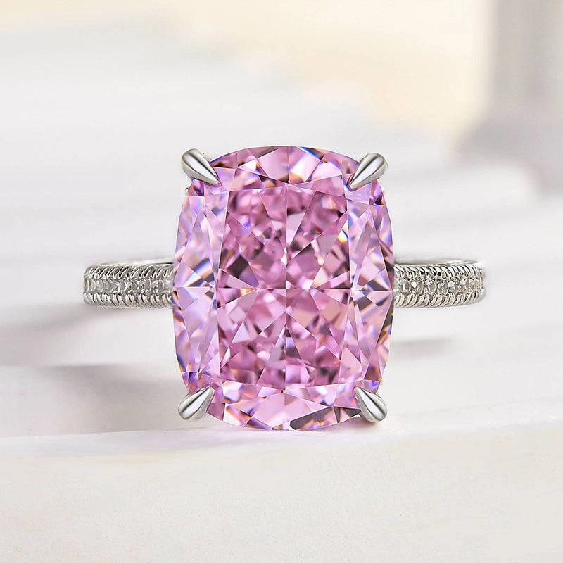 Petite Style Louily Elegant Crushed Ice Pink Stone Cushion Cut Engagement Ring