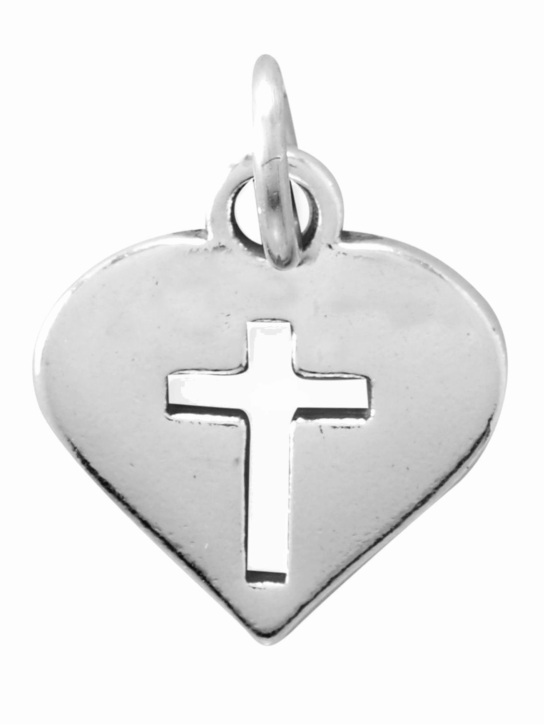 Heart with Cut Out Cross Charm Sterling Silver Vogue Design Enchanted Sparkle