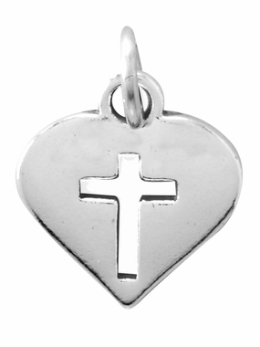 Heart with Cut Out Cross Charm Sterling Silver Vogue Design Enchanted Sparkle