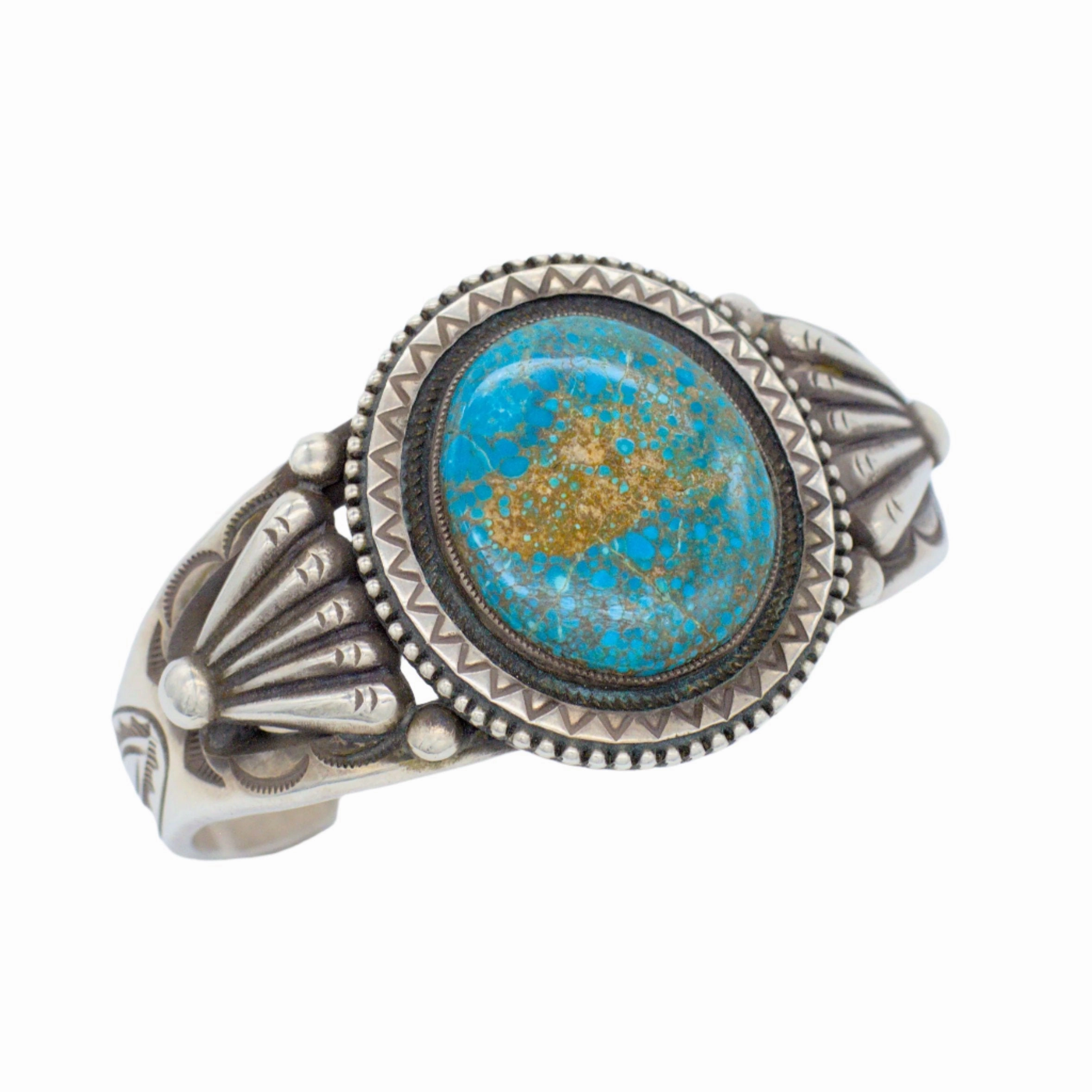 Calvin Martinez Handmade Navajo Sterling Silver Turquoise Bracelet Elegant Edge