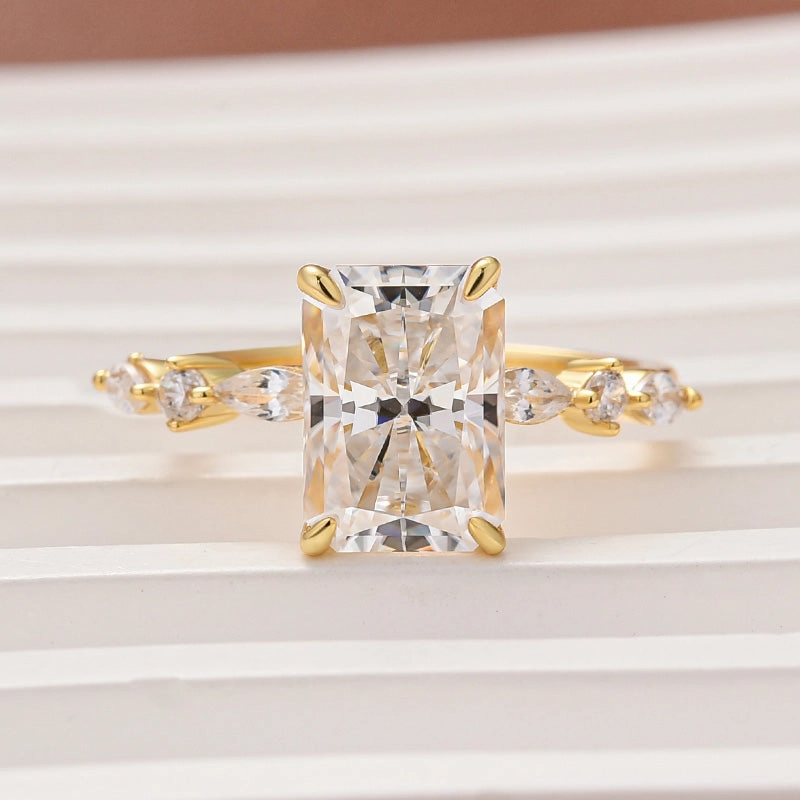 Formal Outfit Louily Moissanite 3.5 Carat Radiant Cut Engagement Ring In Sterling Silver