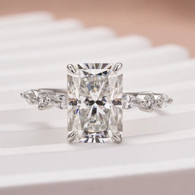 Louily Moissanite 3.5 Carat Radiant Cut Engagement Ring In Sterling Silver Glamour Appeal Light Radiance
