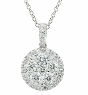 18K White Gold Round Shape Diamonds Cluster Pendant (1.20ctw) Wonderful Adornment Perfect Design