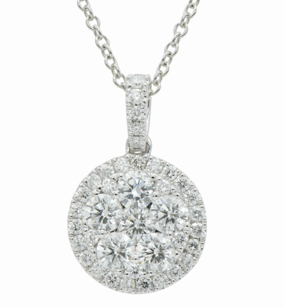 18K White Gold Round Shape Diamonds Cluster Pendant (1.20ctw) Wonderful Adornment Perfect Design