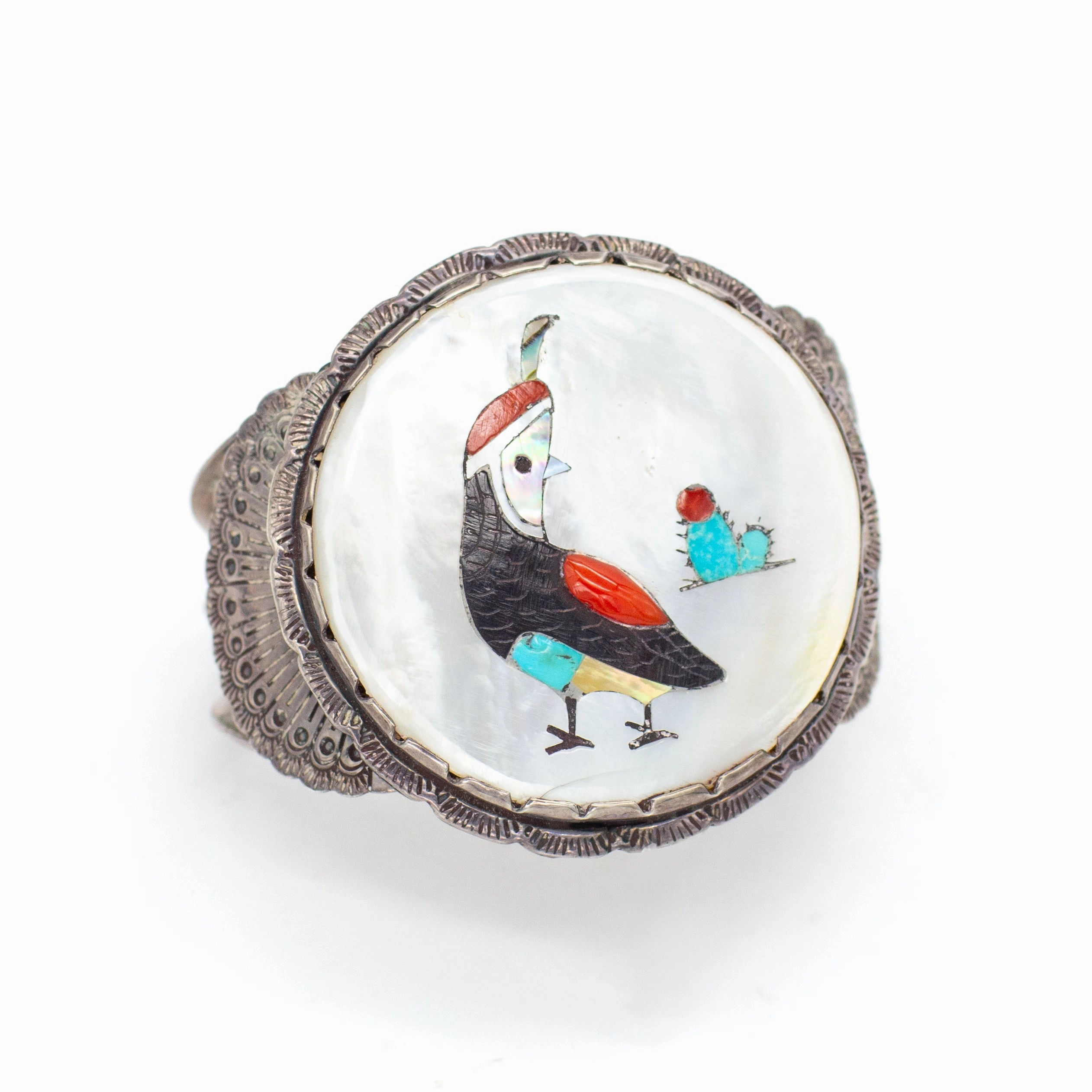 Elliott Quam Zuni Handmade Quail Inlay Cuff Bracelet All ages Classic Accent