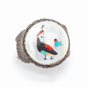 Elliott Quam Zuni Handmade Quail Inlay Cuff Bracelet All ages Classic Accent