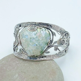 Amazing Roman Glass And Sterling Wide Cuff Enduring Shine