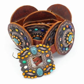 Artful Accent Kirk Smith Vintage Sterling Silver Multi-Stone Concho Belt