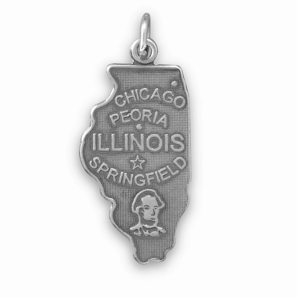 Illinois State Charm Antiqued Sterling Silver Radiant Finish