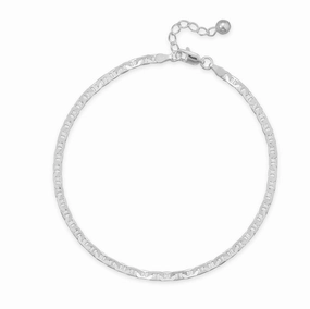 Flat Marina Mariner Chain Anklet Sterling Silver Polished Adjustable Length 3mm Width Luxe For Less