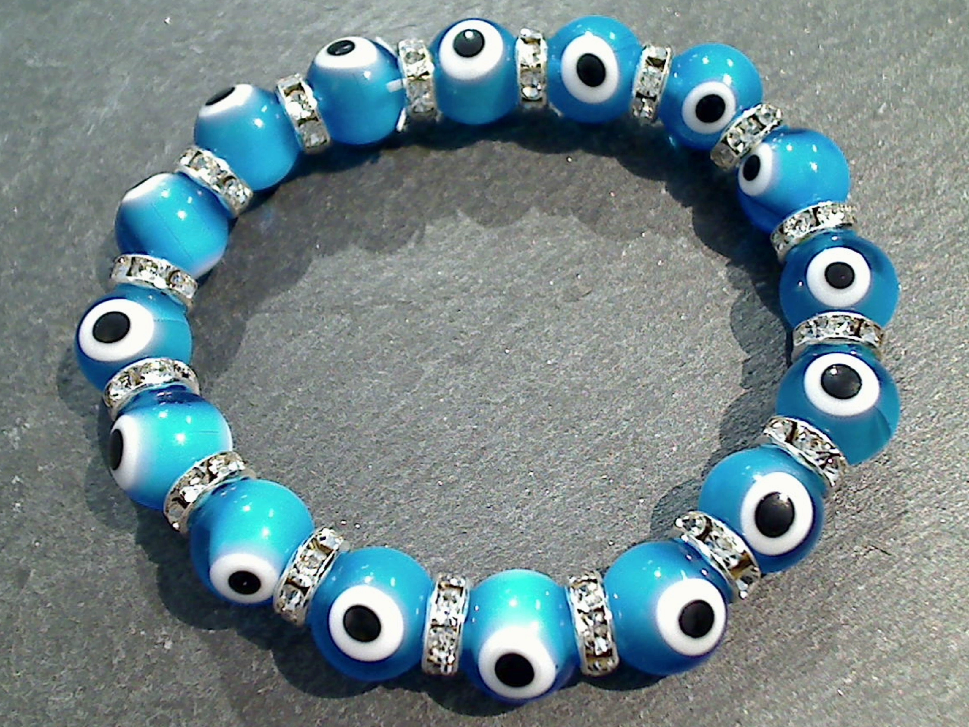 Glass Evil Eye 8MM Stretch Bracelet - Aqua Comfortable Ride Next Big Thing