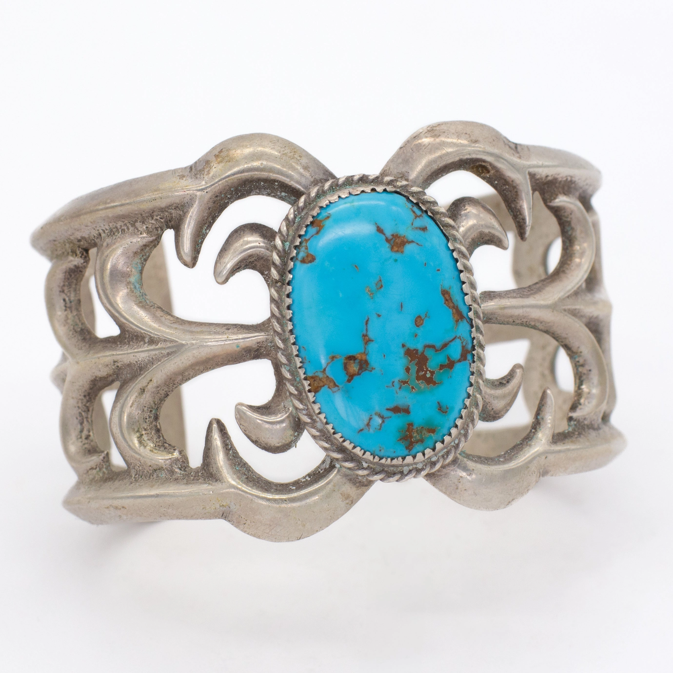 Glamorous Gem Office Style Navajo Handmade Sterling Silver Turquoise Cuff Bracelet (Hallmark Unknown)