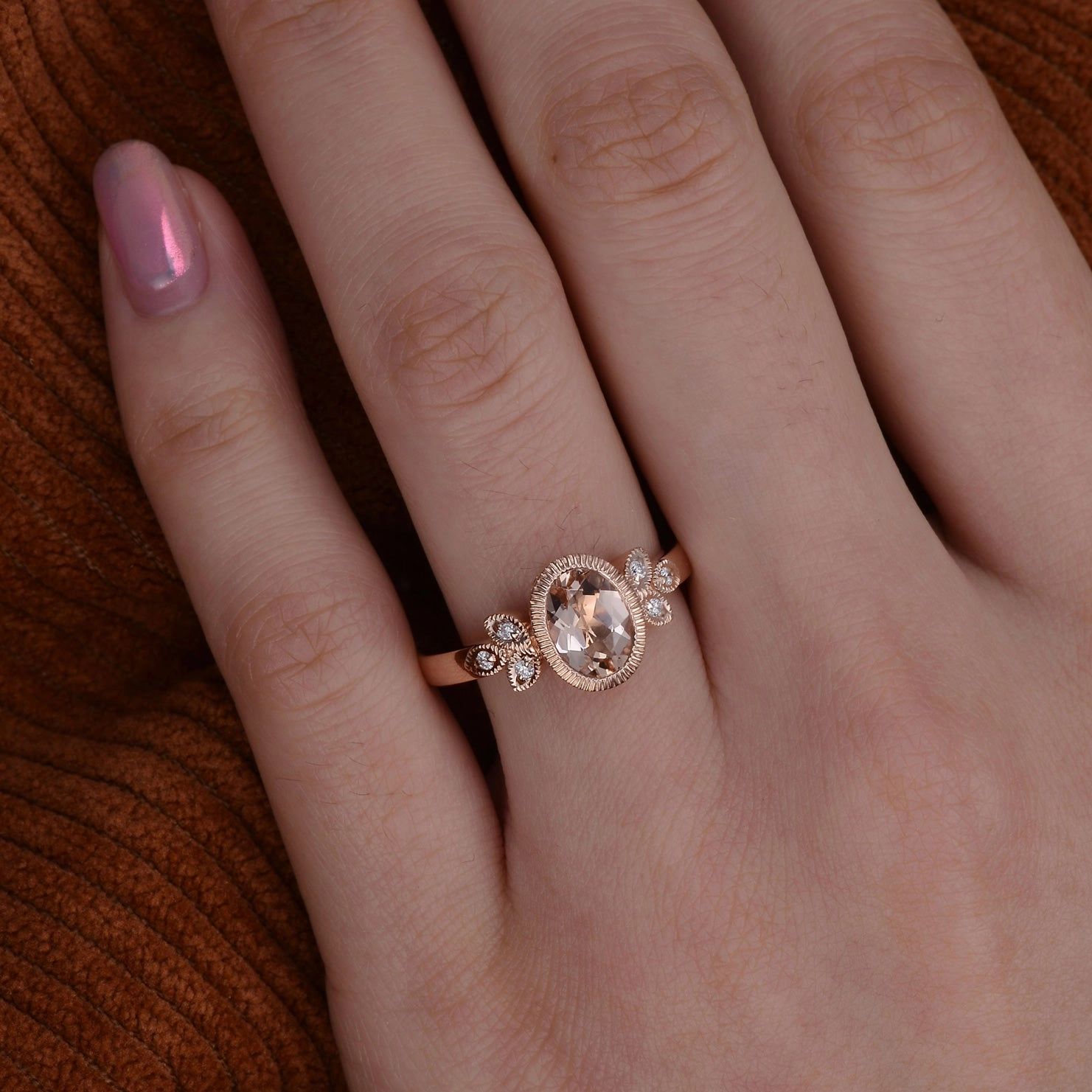 Morganite & Moissanite Rose Gold Ring Light Feature