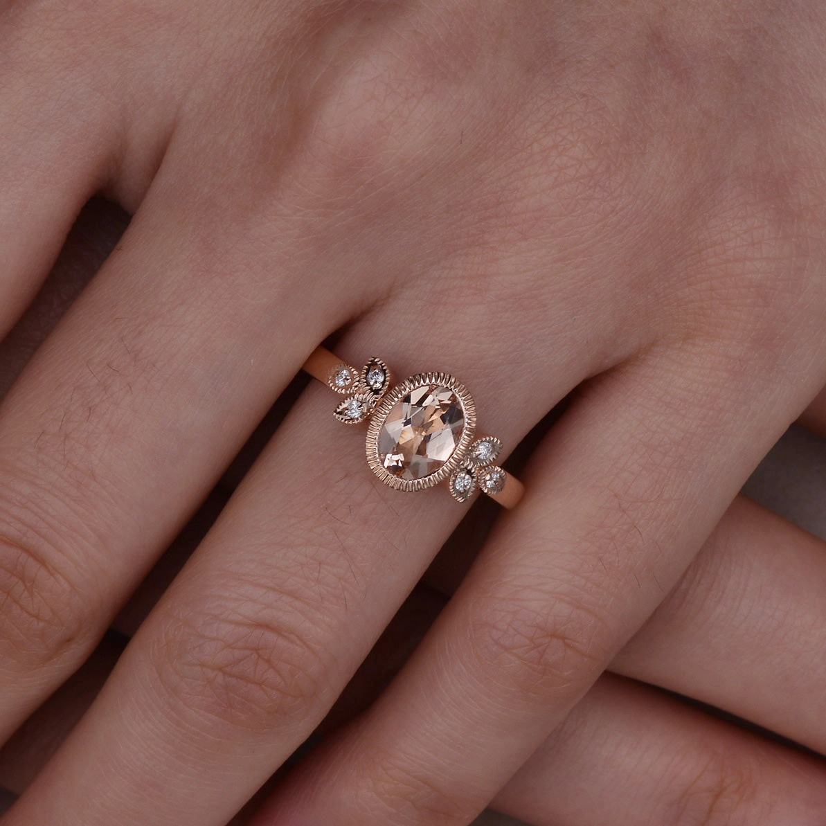 Sweet Detail Boho Accent Morganite & Moissanite Rose Gold Ring