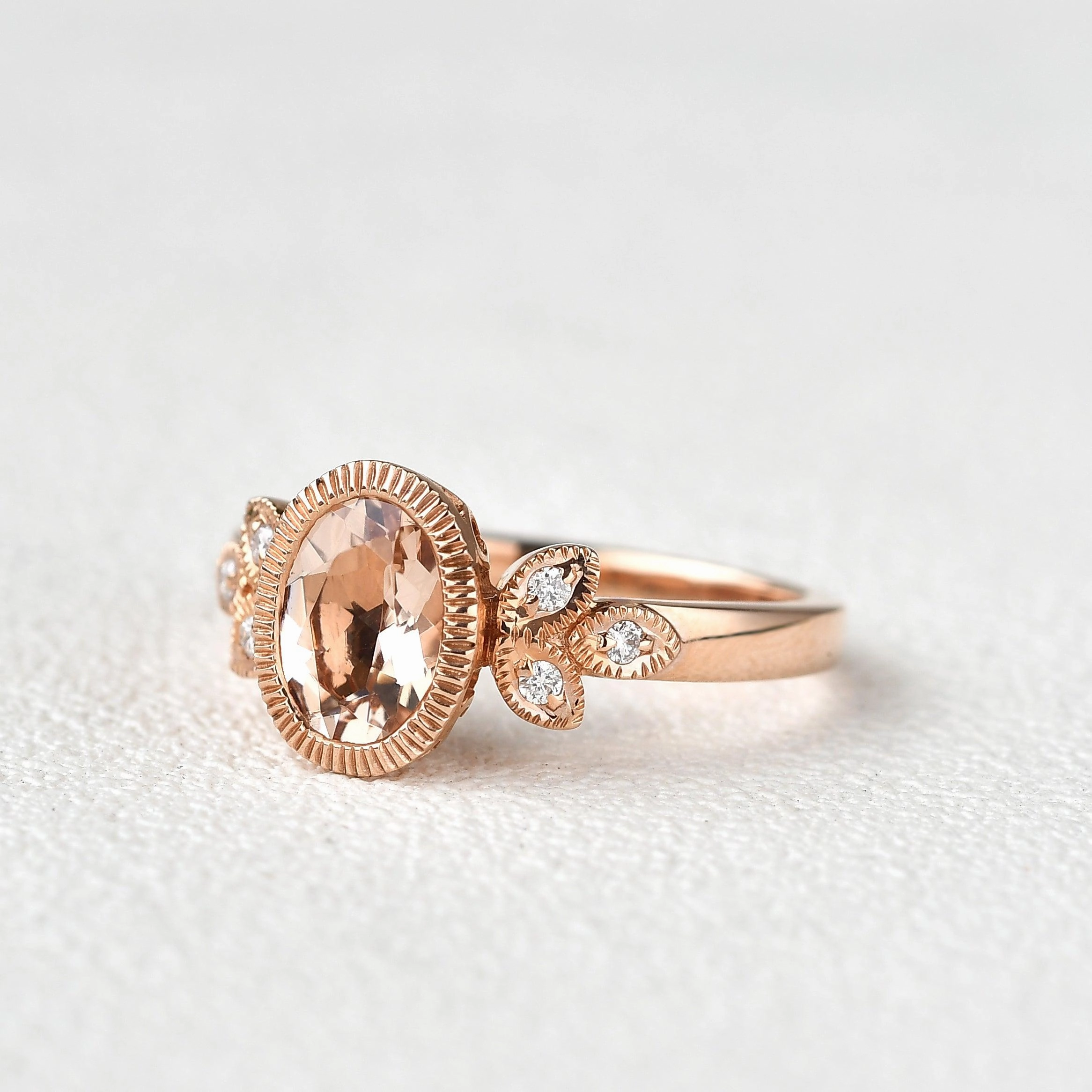Morganite & Moissanite Rose Gold Ring Neutral Tone Graceful Sparkle