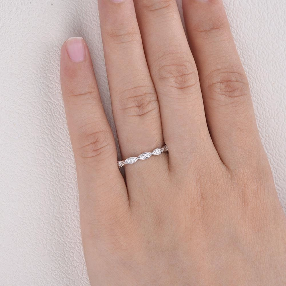 Stunning Accent Art Deco Moissanite White Gold Wedding Band