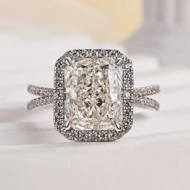 Chic piece Louily Noble Split Shank Halo Radiant Cut Engagement Ring