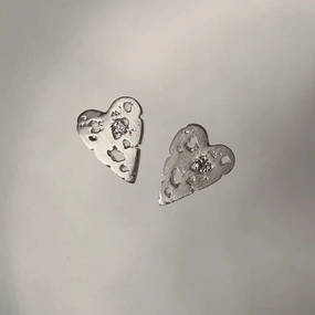 Mini Shadow Heart Post Earrings - Silver   Diamond Fashionable Product
