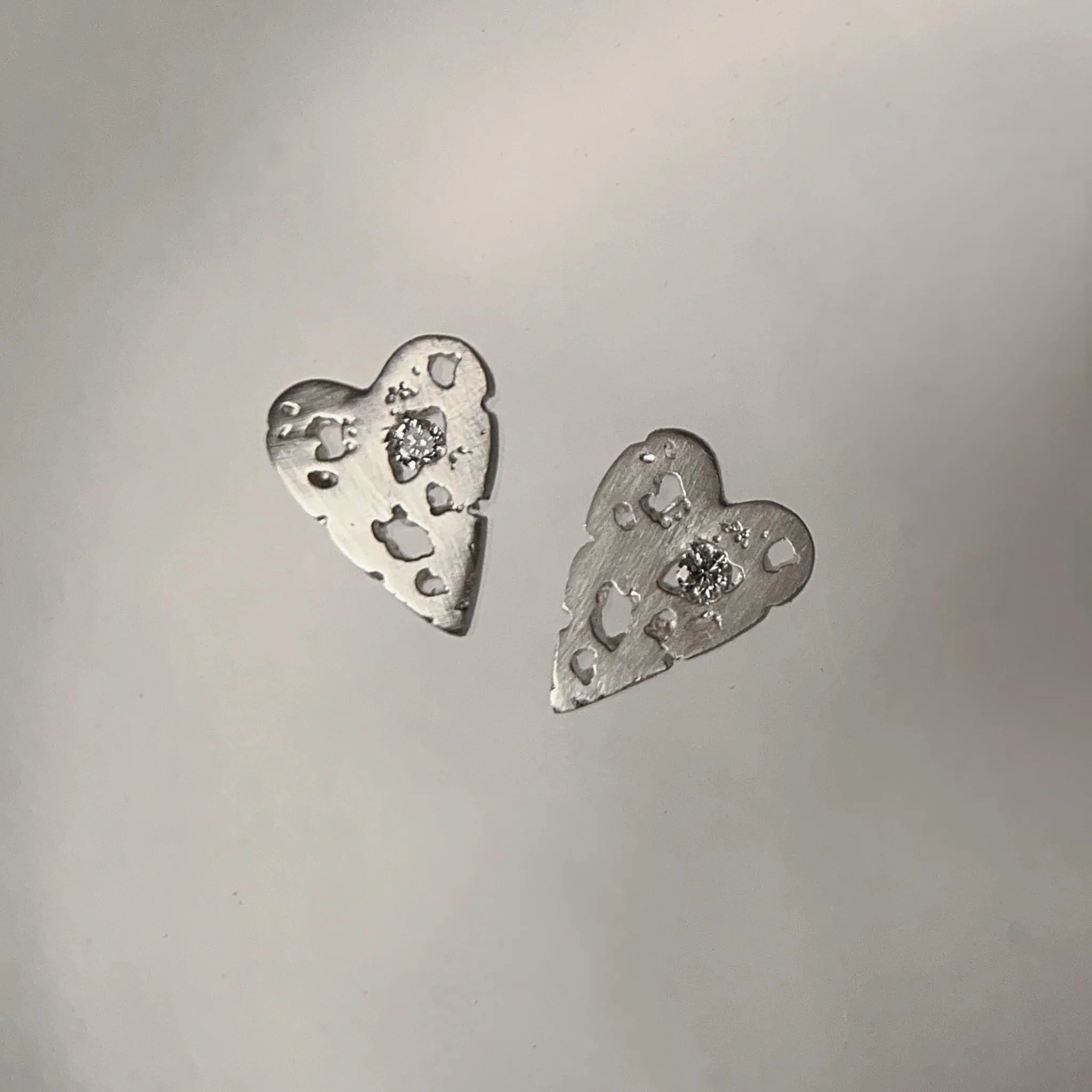 Mini Shadow Heart Post Earrings - Silver   Diamond Fashionable Product