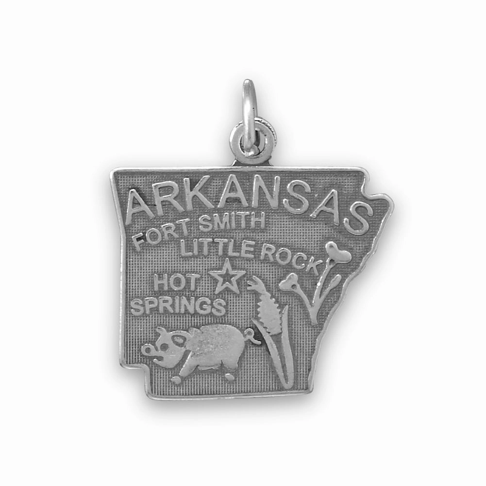 Arkansas State Charm Antiqued Sterling Silver Sparkling Style Silky Finish
