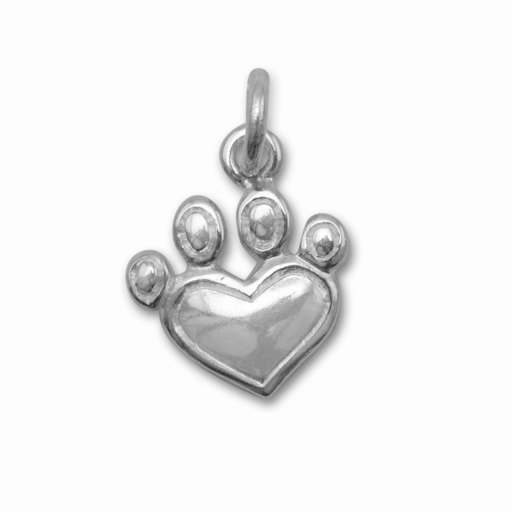 Vibrant Style Paw Print Heart Charm Sterling Silver