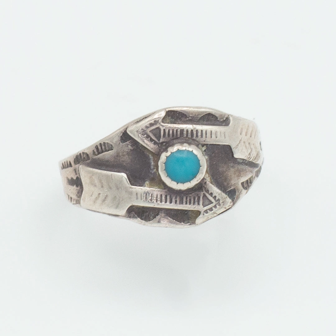 Delicate Edge Navajo Handmade Sterling Silver Turquoise Ring (Hallmark Unknown) (Size 7.5)