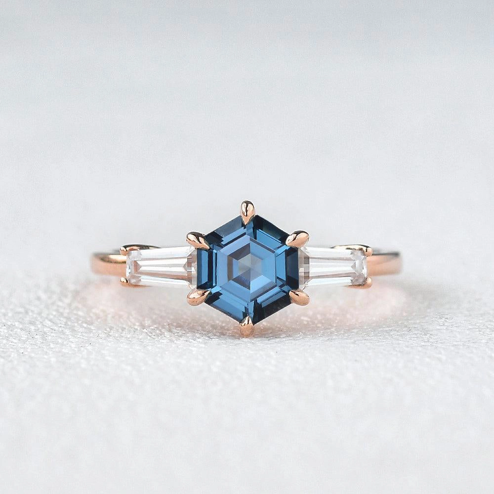 Blue Topaz Yellow Gold Geometric Ring Gift Look Handcrafted Design